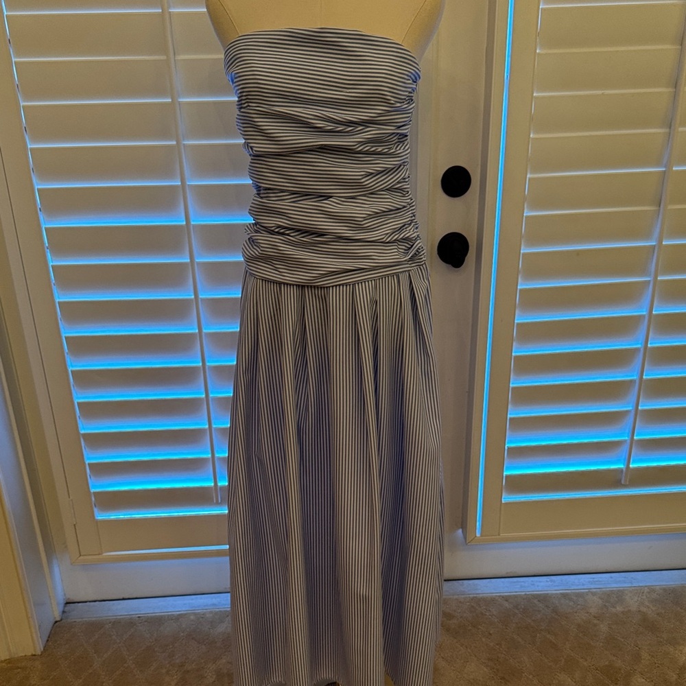 Petal & Pup Strapless Blue and White Dress